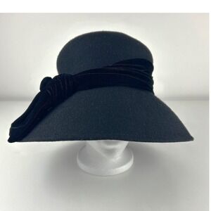 Laura Ashley Wool Felt Cloche Dress Hat Velvet Band 22"